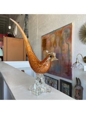 Murano Glass Orange Pheasant Bird Art